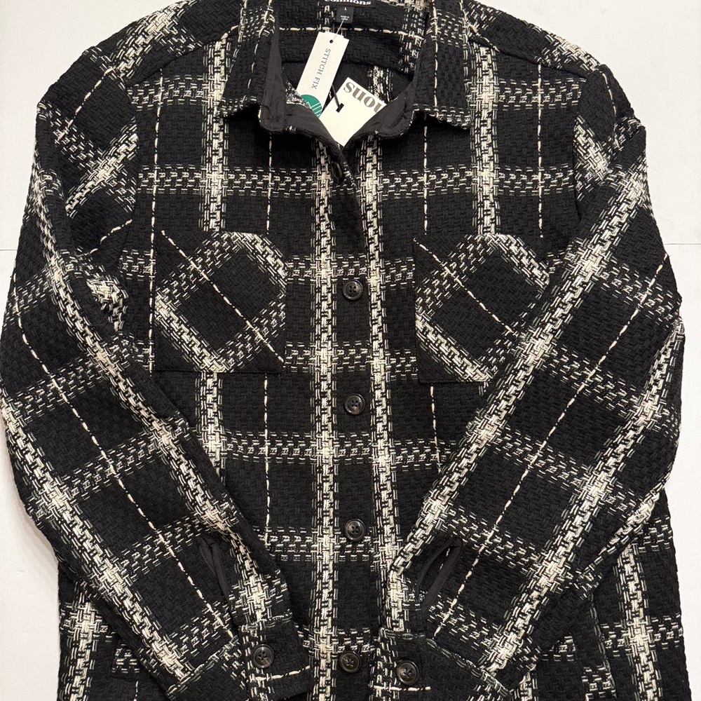 Black and White Plaid Button-Up Shacket